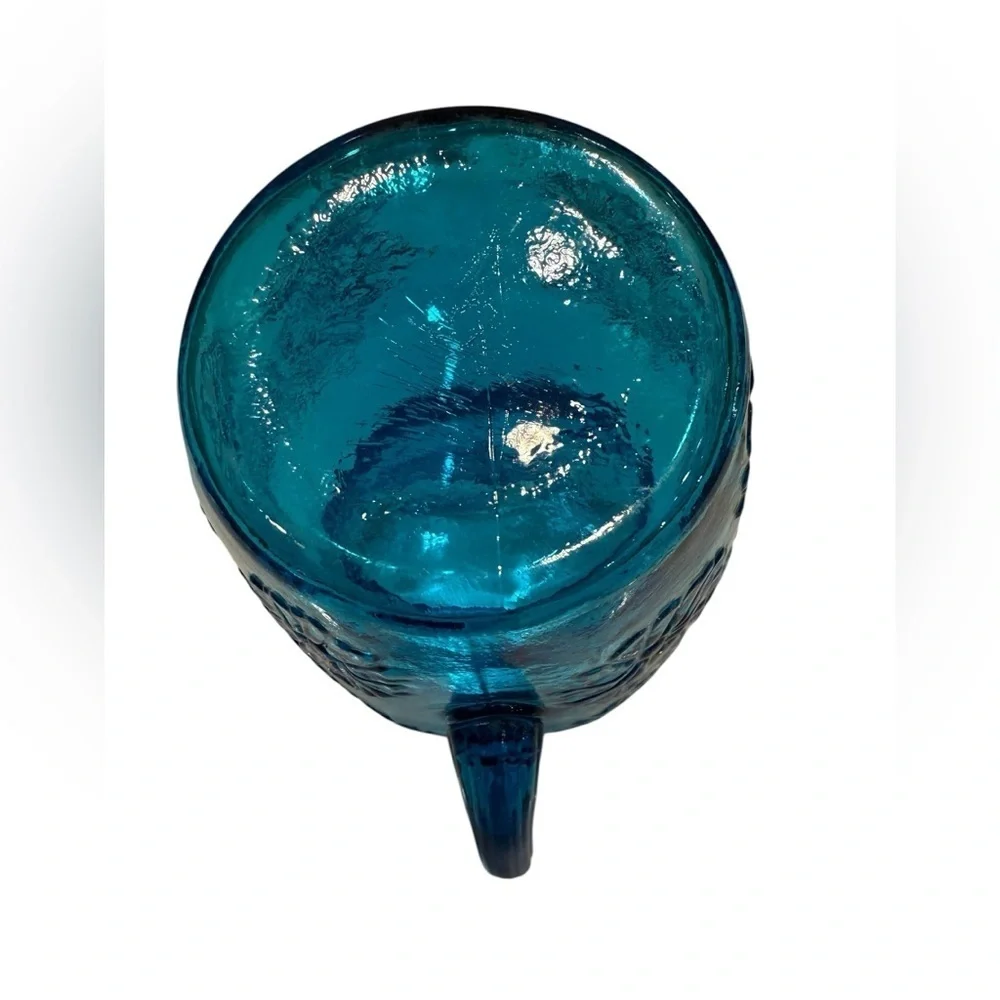 Cobalt Blue Glass Water Pitcher Vtg. 1960’s Embossed Floral Mid Century Modern